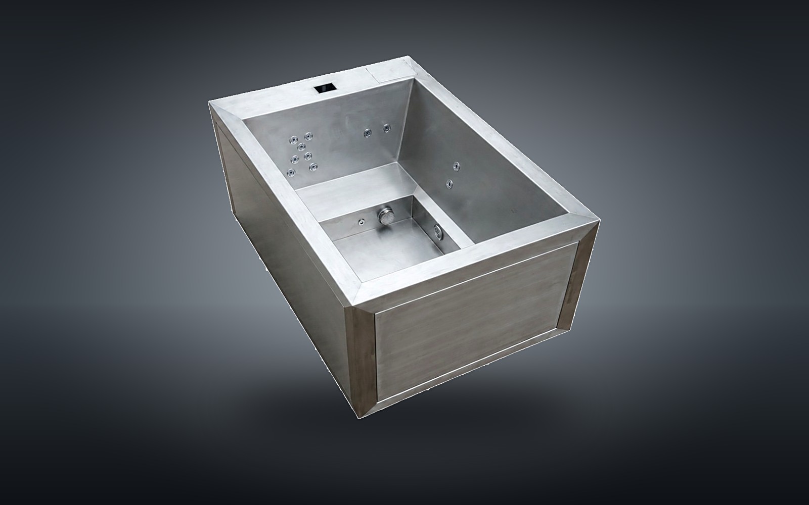 Inox Square – eckiger Edelstahl-Whirlpool aus Premium-Edelstahl 316L, Originalaufnahme von ARRIGATO